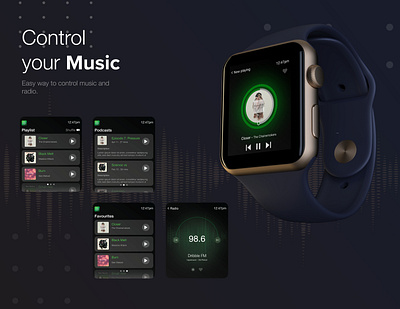 iWatch Music Player Concept apple concept design dark design design studio design trends development ecommerce graphic design illustration iwatch iwatch ui mobile app music player smartwatch ui ui user experience user inspiration visual design watch app