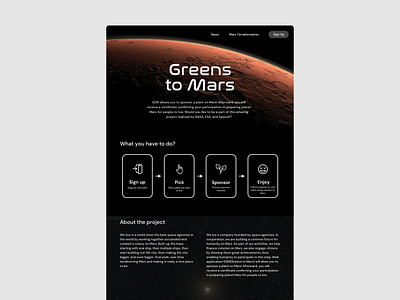 Greens to Mars - let's terraform Mars together astro astronomy g2m space ui uidesign uiux ux webapps