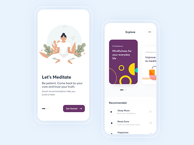 Meditation App card clean illustraion meditate meditating meditation meditation app mobile app mobile design mobile ui typography yoga
