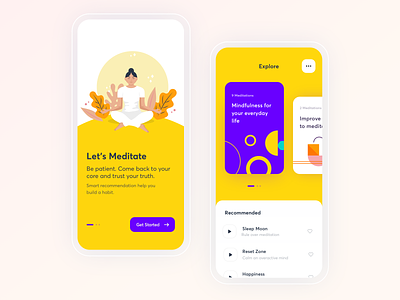 Meditation App app card color illustration ios meditate meditating meditation mobile app mobile app design mobile design typography ui