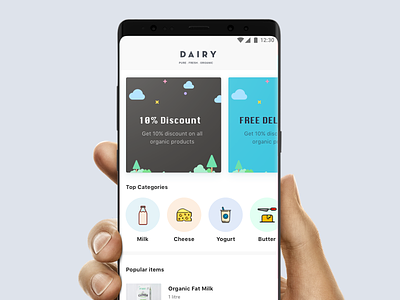 Dairy App android clean dairy product design illustration mobile phone sketch app user interface