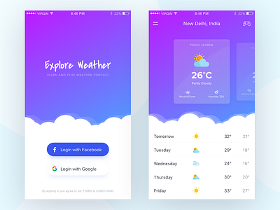 Weather App card clean color concept design signup ui user interface ux weather app