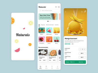 Naturals Ice cream App (Light Mode) clean ui dark mode design inspiration detail page fruit ice cream homepage ice cream app landing page latest ui light mode ui mobile design mobile ui naturals ice cream app pastel colors clean ui popular quick shot splash screen tranding ui ui inspiration ui ux