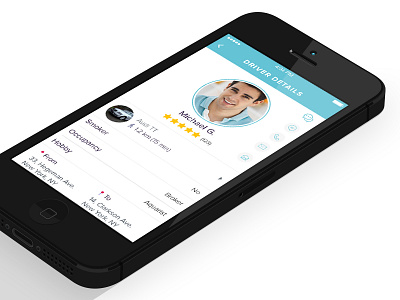 Driver Screen for Taxi App clean creative design flat ios profile rating ui