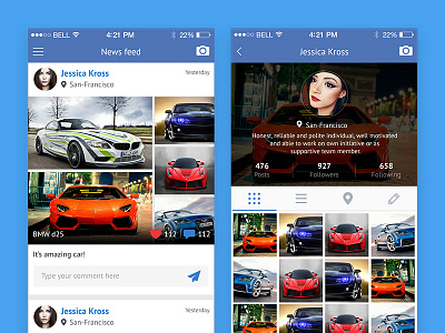 Car Photo Sharing App android app blue camera car ios location photo sharing social ui design ux