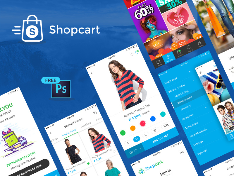 Download Free UI PSD for eCommerce mobile app by Peerbits on Dribbble