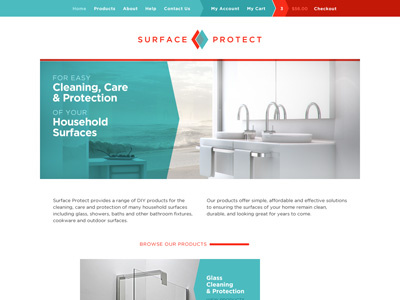 Surface Protect logo + web banner cart diamond ecommerce hero image logo nav red turquoise web