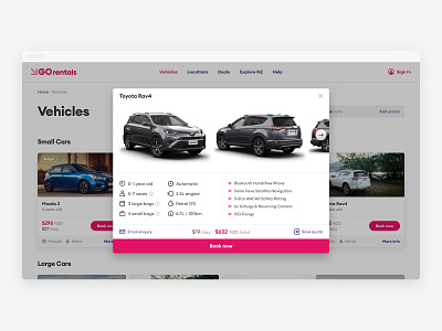 GO Rentals vehicle detail booking car new-zealand pink rental responsive tourism travel vehicle web
