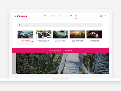 GO Rentals website dropdown nav car navigation navigation menu new zealand pink rental responsive tourism travel web