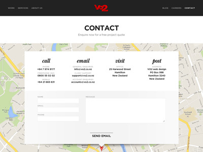 VO2 contact page black contact form image map overlay portfolio red screenshot web white