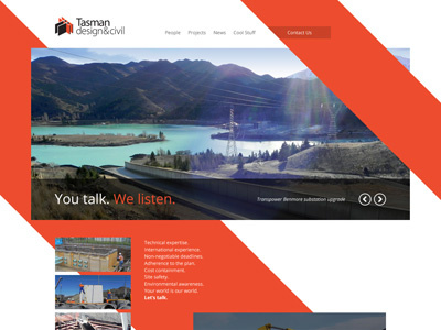 Tasman Civil responsive concept arrow banner black diagonal grid image layout orange responsive stripe web white