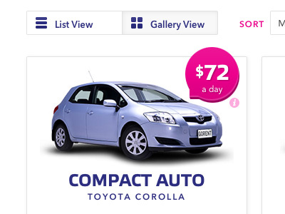 Go Rentals vehicle gallery blue car gallery grid hire pink price rental responsive search web white