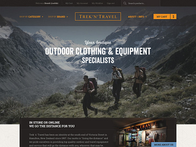 Trek'n'Travel responsive design concept blue brown ecommerce grid mobile orange outdoor product responsive shop web