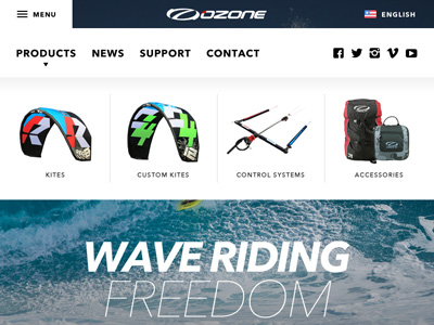 Ozone Kitesurfing 4 (responsive) background catalogue gallery hero image kite menu product responsive surf video web