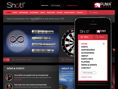 Shot! / Puma Darts responsive site