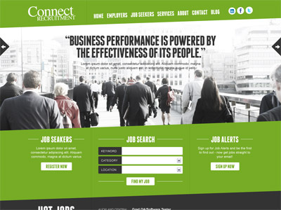 Connect Recruitment banner diagonal green input search white