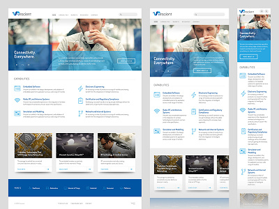 Virscient responsive homepage blue card grid icon mobile responsive tablet technology web white wireless