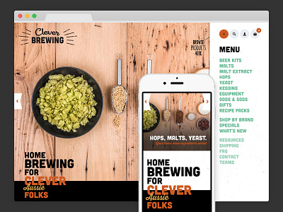 Clever Brewing Mobile Hero Tweak beer brew brewing ecommerce hero menu mobile new zealand responsive shop slider web