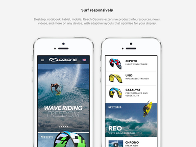 Ozone case study 2 black case study kite mobile portfolio responsive surf surfing web white