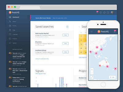 Introducing PredictHQ! app blue calendar event graph interface map pink responsive visibility web