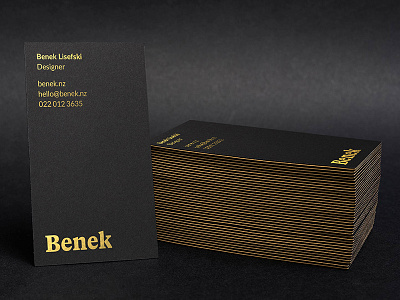 Benek Gold Foil Biz Cards v2 auckland black business card dark foil gold mockup new zealand stationery