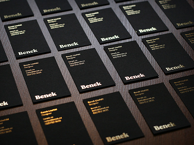 Benek Gold Foil Biz Cards - Printed! auckland black business card dark foil gold minimal new zealand stationery thick