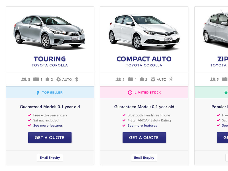 Go Rentals vehicle grid redesign by Benek Lisefski on Dribbble