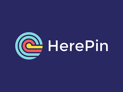 HerePin unused logo concept 1 app blue circle logo mark pink purple retro social travel wave yellow