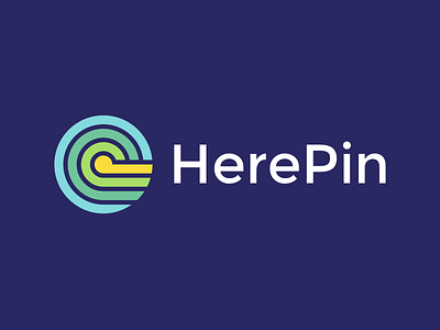 HerePin unused logo concept 2 app blue circle green logo mark retro social travel wave yellow