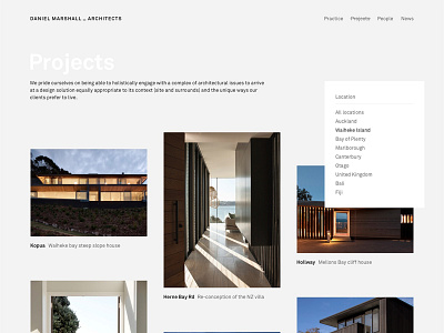 DMA projects index with filter architect architecture auckland grid image minimal monochrome new zealand responsive web