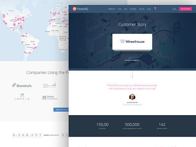 PredictHQ Case Studies app case study counter data map quote responsive saas stats web