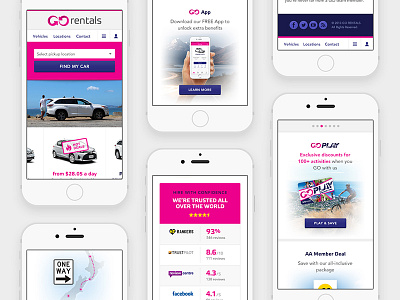 GO Rentals redesigned mobile homepage auckland car hire mobile new zealand pink rental responsive search web