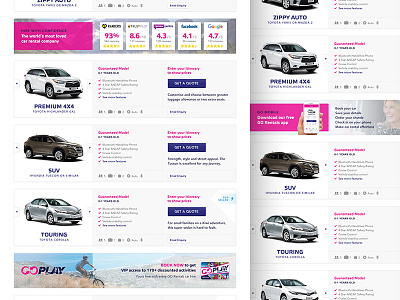 Go Rentals inline promo banners auckland banner car hire listing new zealand pink rating rental responsive vehicle web