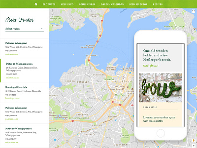 McGregor's stockist finder finder garden green layout list map new zealand responsive retail tools web