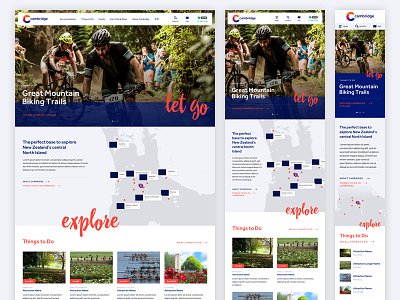 Cambridge homepage responsive accommodation activities directory events grid layout map mobile new zealand responsive tablet web