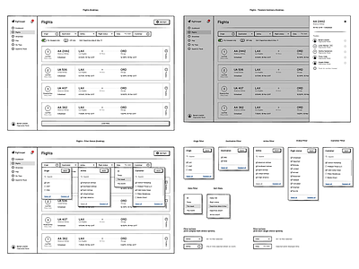 Flight SaaS app wireframing app balsamiq filter interface layout list menu panel ui ux web wireframe