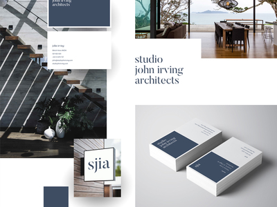 sjia branding architecture blue brand branding business card collateral identity logo minimal monochrome print