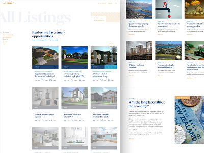 Assured property listings grid blog blue branding gold grid investment layout new zealand property responsive typography web
