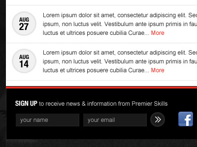 Premier Skills news/signup black date form news red signup web white