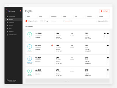 Lumo Flights Screen