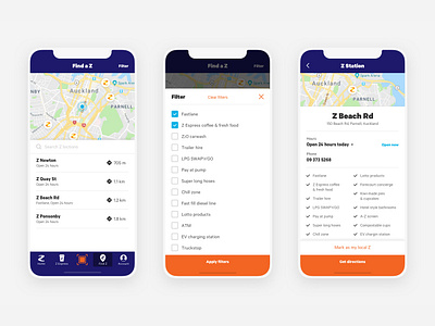 Z Energy "Find a Z" mobile flow app finder fuel location map mobile mobile app new zealand