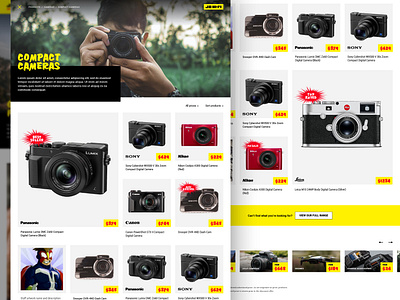 JB Hi-Fi product category page cameras ecommerce electronics grid products responsive retail web yellow
