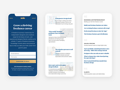 Solo mobile 1 blog iphone layout mobile responsive subscribe ui ux web