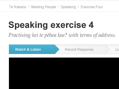 Exercise Steps Nav bar black blue dictionary exercise grey icon interface language learning maori nav progress sidebar web white