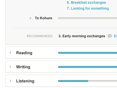 Skills progress bar black blue exercise expand grey icon interface language learning maori progress skills web white