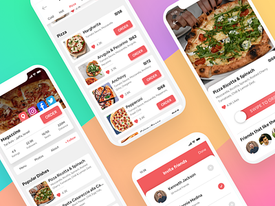 Food App - Restaurant Screens Mockup app apple application dishes dishs food friends invite iphone menu order pay profile