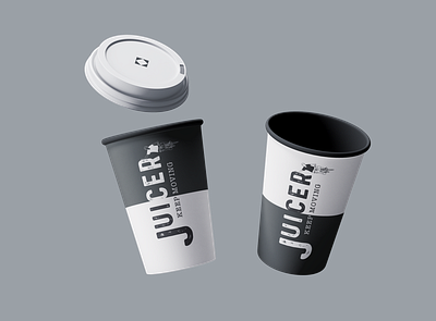 Juicer Coffee Cups branding coffee cup design illustration logo mockup