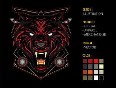 Red wolf accessories animal artwork branding decoration design illustration logo tshirtdesign vector