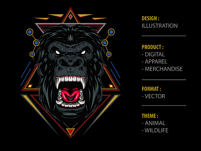 Head of a gorilla with angry face animal apparel design artwork branding design illustration logo tshirtdesign vector wildlife