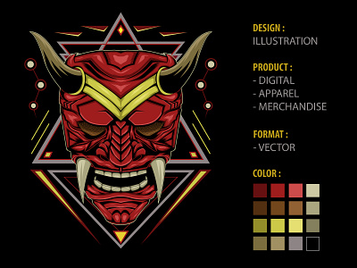 SAMURAI MASK. head of demon. japanese demon mask. accessories apparel design artwork branding cultural design illustration logo samurai tshirtdesign vector